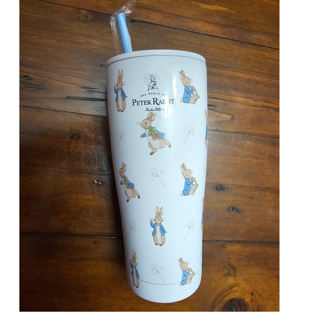 Peter Rabbit Zrike Brands Stainless Steel Tumbler with Blue Straw Beatrix Potter